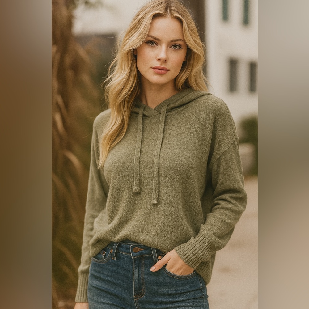 Gap Olive Green Knit Hoodie Cozy Minimalist Streetwear Essential Medium